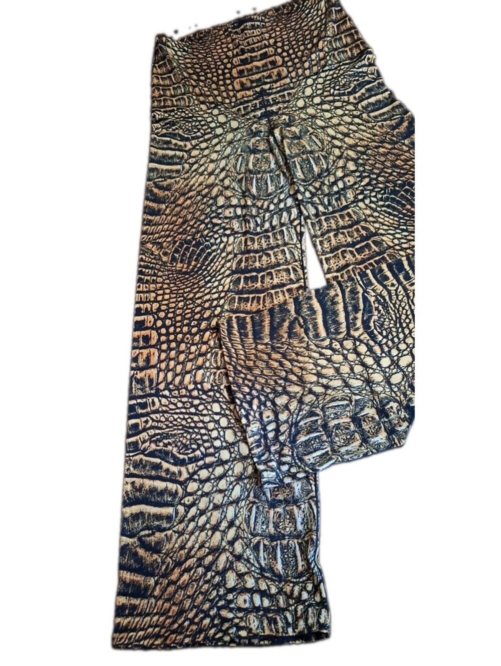 Eva Varro Gator Crocodile Print Wide Leg Palazzo Pants Brown Black Women's - L - Picture 9 of 12